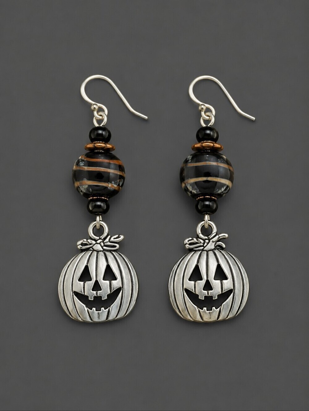 3/$30 HANDMADE Halloween Lampwork Glass Beaded Pumpkin Dangle Hook Earrings